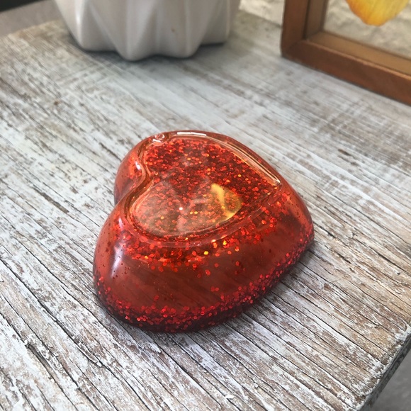 Red Glitter Glam Heart Dish For Jewelry, Rings & Trinkets - Picture 6 of 9